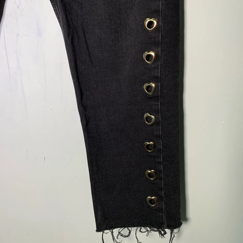ZARA K BLACK JEANS WITH HEARTS ON THE SIZE SIZE 10 raw hem skinny - Picture 3 of 14